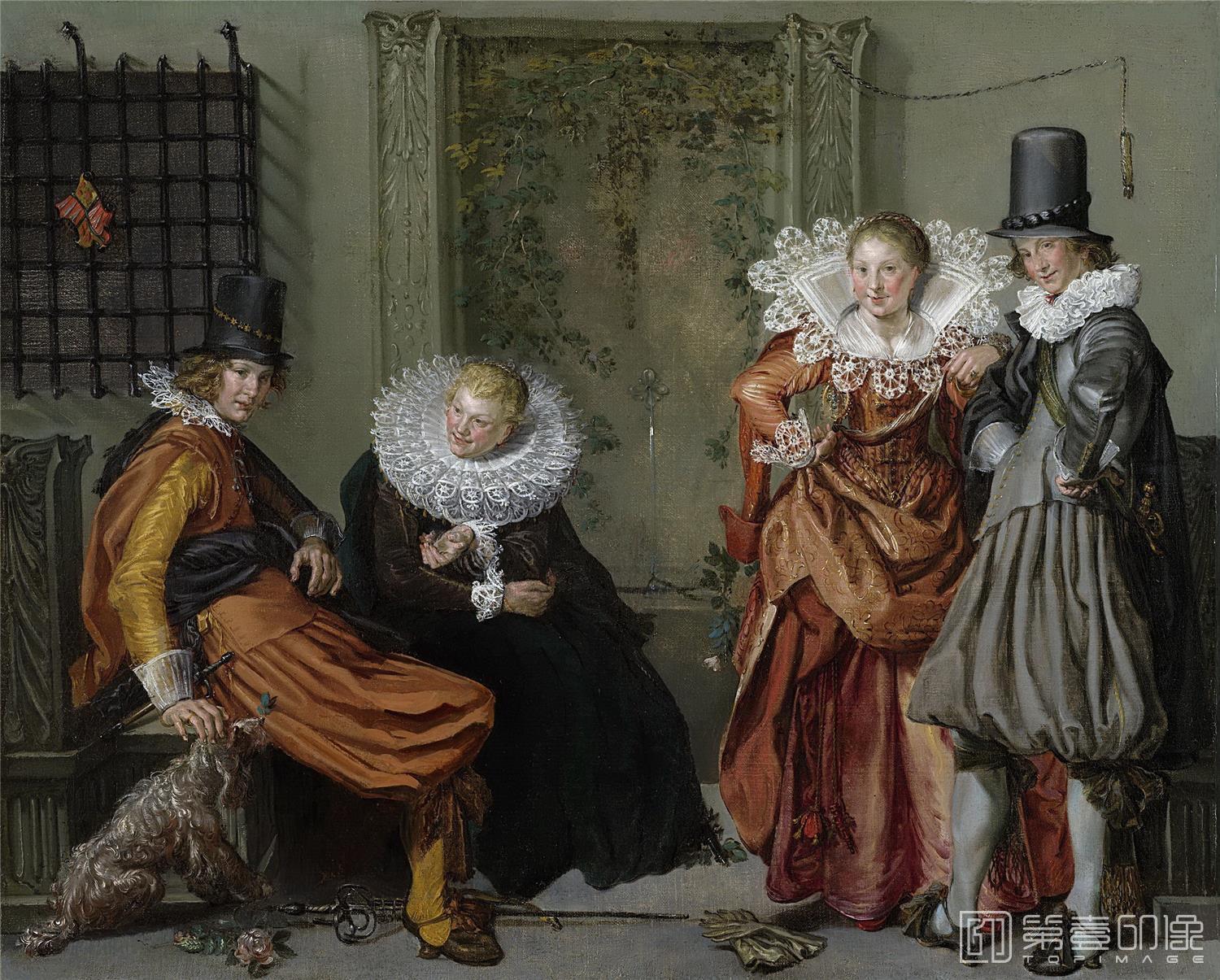 油画-荷兰阿姆斯特丹国家美术馆-Buytewech Willem Pietersz. Een deftig gezelschap op een terras 1616-1620